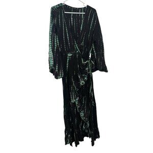 Eastern Serenity Women’s One Size Wrap Maxi Dress Black Green Tie Dye Boho